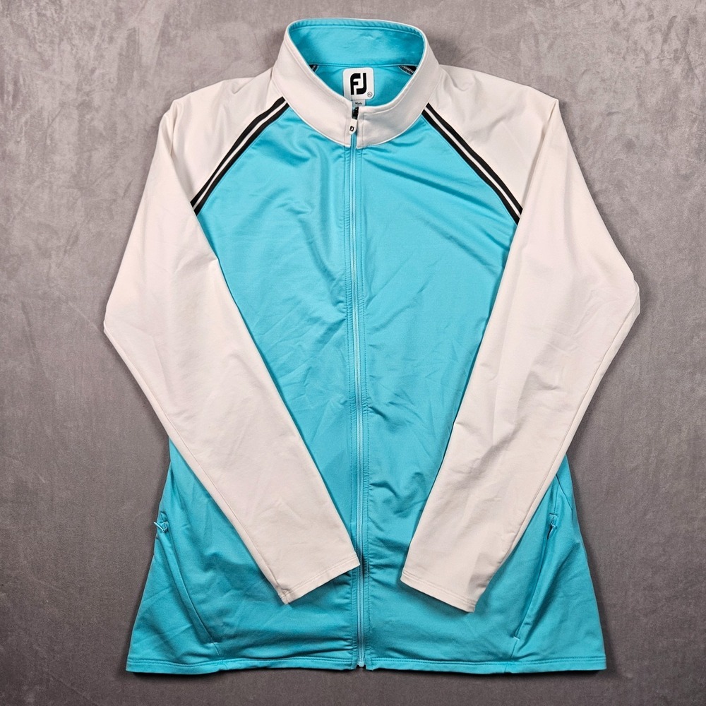 FootJoy Jacket Womens XL Blue White Full Zip Lightweight Pockets Golf Stretch